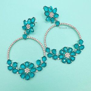 Topaz Green Chandelier Crystal Flower Post Earrings